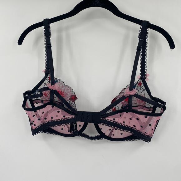 For Love & Lemons Zinnia Bra Floral Embroidered Unlined Underwire Black Pink 38D - Picture 8 of 11